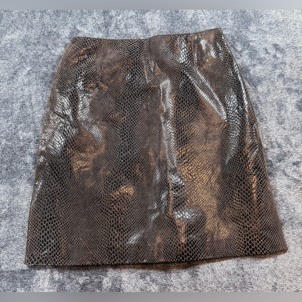 Vintage Cache brown leather faux snake skin skirt size 4